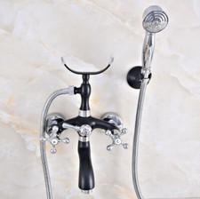 Black Silver Chrome Brass Clawfoot Bath Tub Faucet Shower Mixer Tap Set sna634