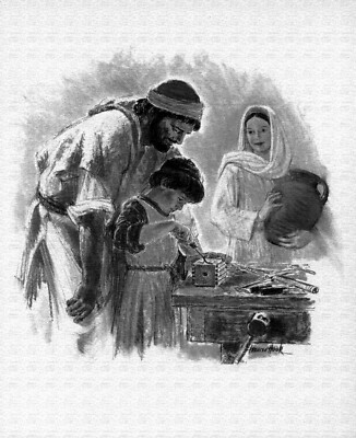 Catholic print picture - HOLY FAMILY 3 B - CHARCOAL & CHALK EFFECT 8'' x 10'' 