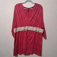 Gitano Pink and Silver Faux Wrap Top with Attacked Silver Belt Accent Size 30 32