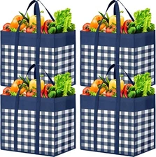 4 Pack Reusable Grocery Bags Foldable Tote Shopping Bags wiht Reinforced Handles