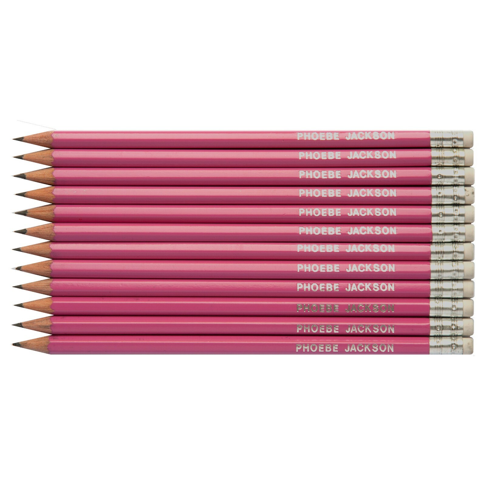 12 Pink HB Pencils Personalised with Name High Quality Printed/Embossed Pencils