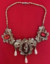 Disney Store Costume Jewelry Beauty the Beast Belle Rose Ornate Red Necklace