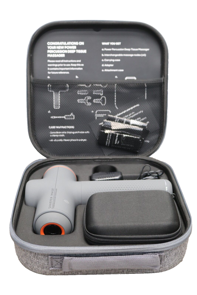 Sharper Image Power Percussion Massage Gun w/ 6 Attachments in Gray Case