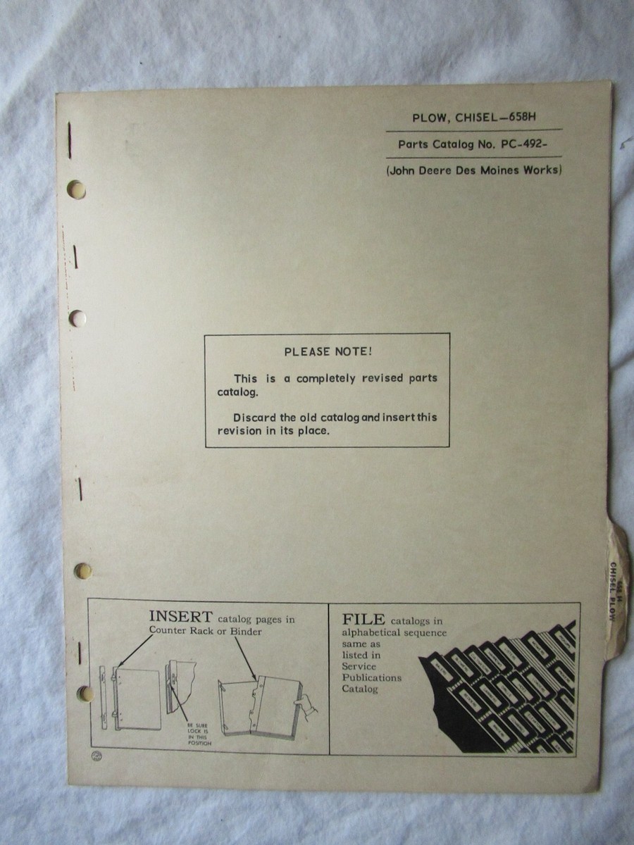 1963 John Deere 658H Chisel Plow Parts Catalog PC-492 | eBay