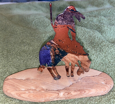 End of Trail Metal Lazart Native and Horse Figure Mounted on Stone Base 5  Tall