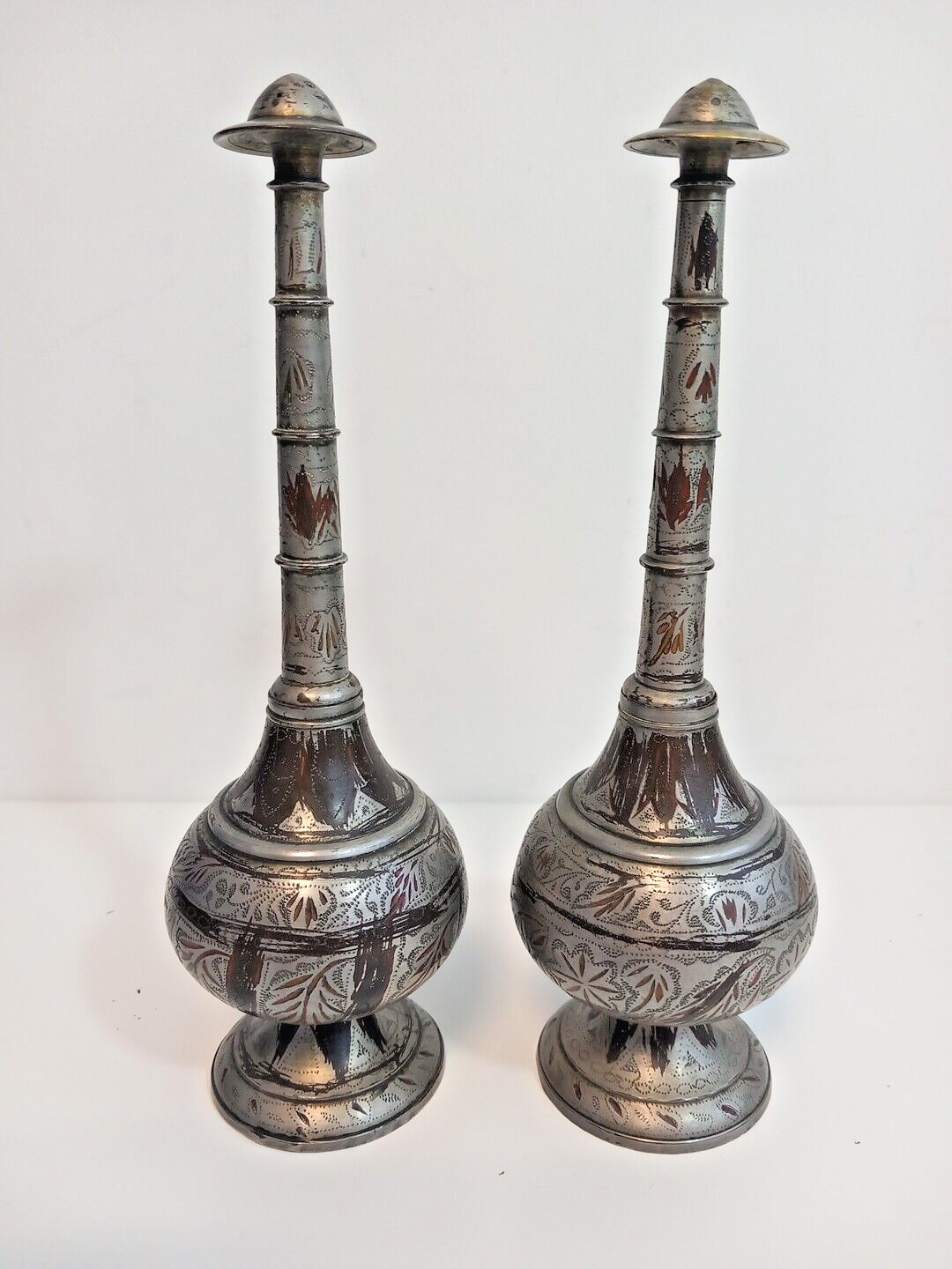 2x Vintage Middle Eastern / Indian Perfume Bottle or Rosewater Sprinkler Similar