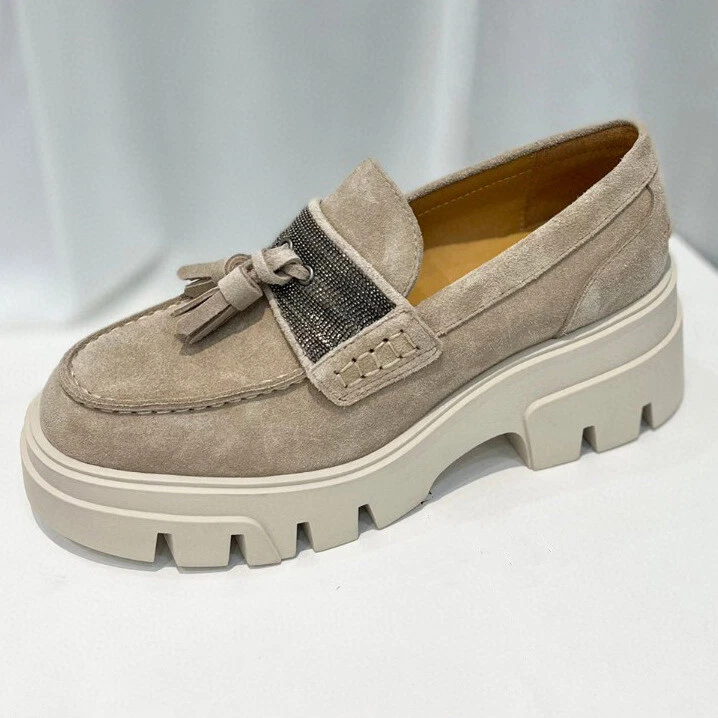 Роскошные лоферы туфли замшевые бусина цепочка кисточки кожаные туфли для женщин - Изображение 3 из 4