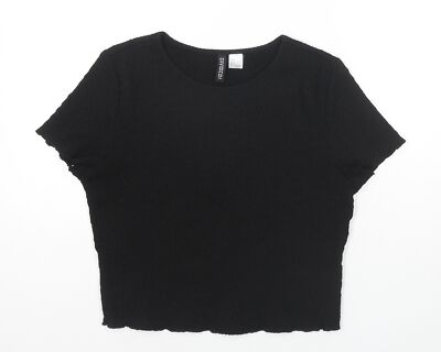 Divided by H&M Damen-T-Shirt schwarz Polyester Basic Größe L Rundhalsausschnitt