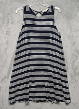 Ann Taylor Loft Dress Women Medium Navy Blue White Stripe Stretch Casual