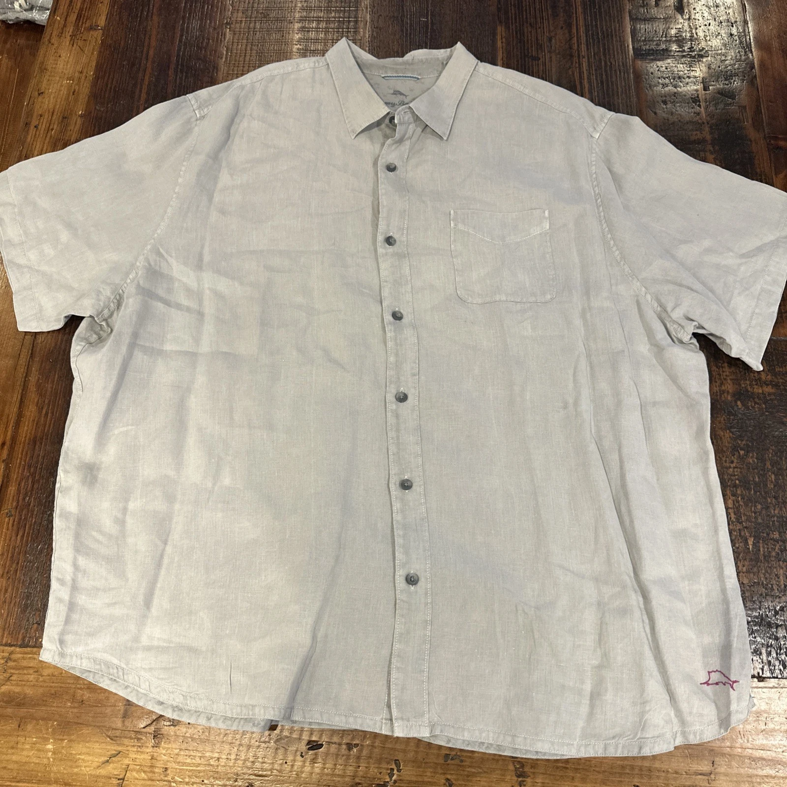 Tommy Bahama 100% Linen Shirt Grey Button Down Short Sleeve 3XL