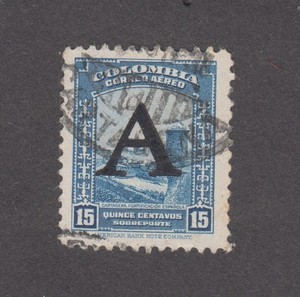 Colombia 1950. Air mail. 15 c. Spanish Fortification Cartagena. OP "A" Sc# C188