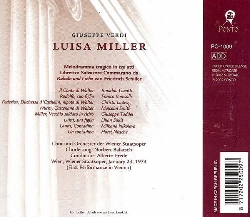 Giuseppe Verdi: Luisa Miller - 2x CD, First Performance in Vienna (Wien), 1974 - Bild 2 von 2