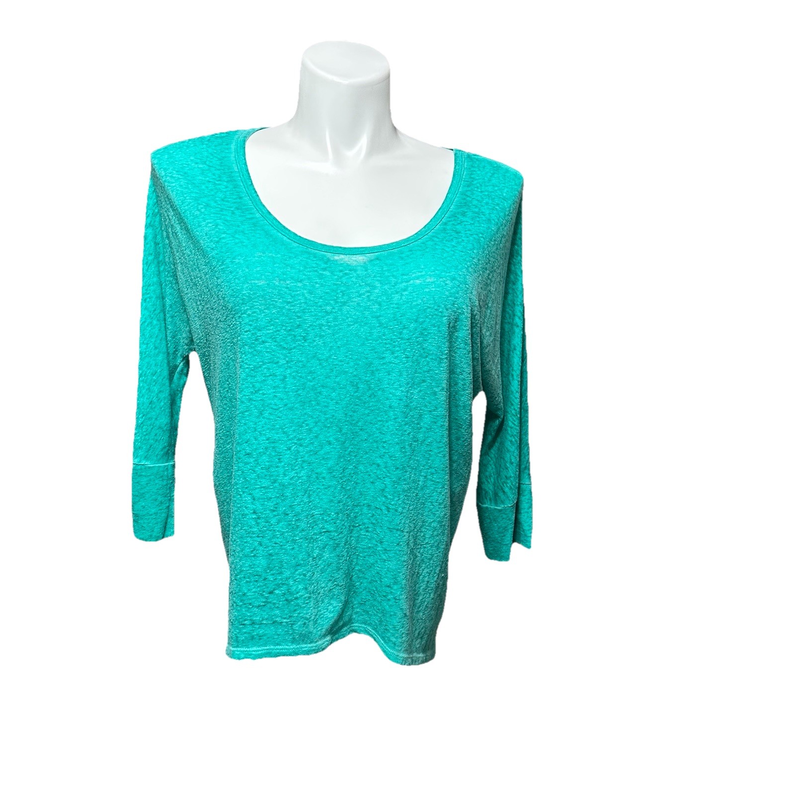 American Eagle Women’s Large Shirt Green 3/4 Sleeve Sheer Stretchy Top