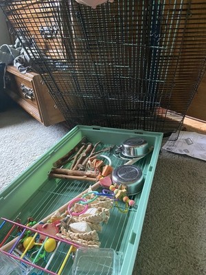 Prevue Hendryx Large Metal Bird Cage Green Base Black Wire - TOYS INCLUDED