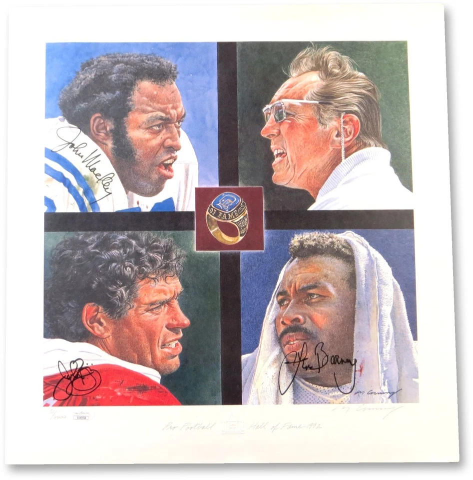 Foto impresa autografiada firmada por John Mackey Riggins Lem Barney 17X17 1992 Salón de la fama JSA