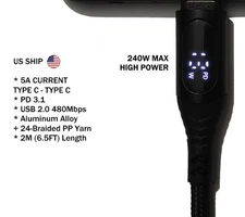 2M 240W USB-C PD 3.1 Fast Charge Cable with Digital Wattage Meter Display