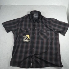 Dixxon Flannel Pearl Snap Bamboo Shirt Red Gray Black Plaid Short Sleeve