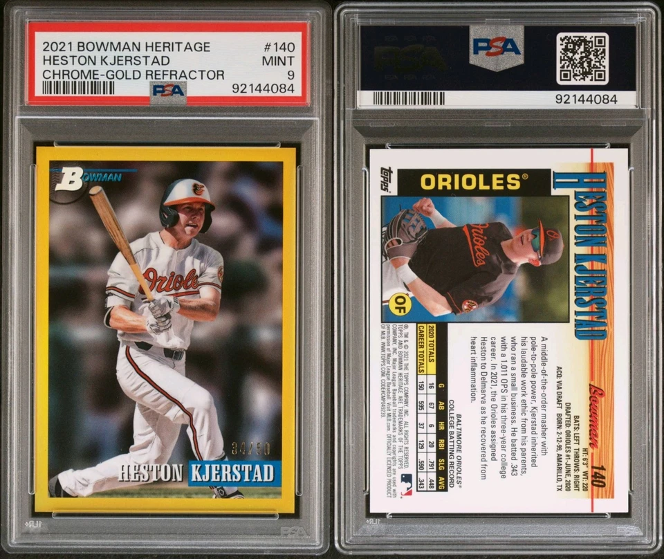 2021 Bowman Heritage Chrome Heston Kjerstad Gold Refractor /50 Card #140 PSA 10 - Image 3 of 4