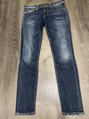 R13 Allison Crop Distressed Jeans Stretch Dark 31x29 Italy Whisker Fade Skinny