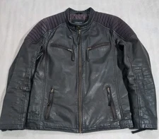 Superior New York Mens Real Leather Village Lined Biker Jacket Slim Brown Size L