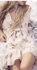 LoveShackFancy Lena Linen Cute Bow Vintage Barbie Ruffled Pink Rose Dress S $398