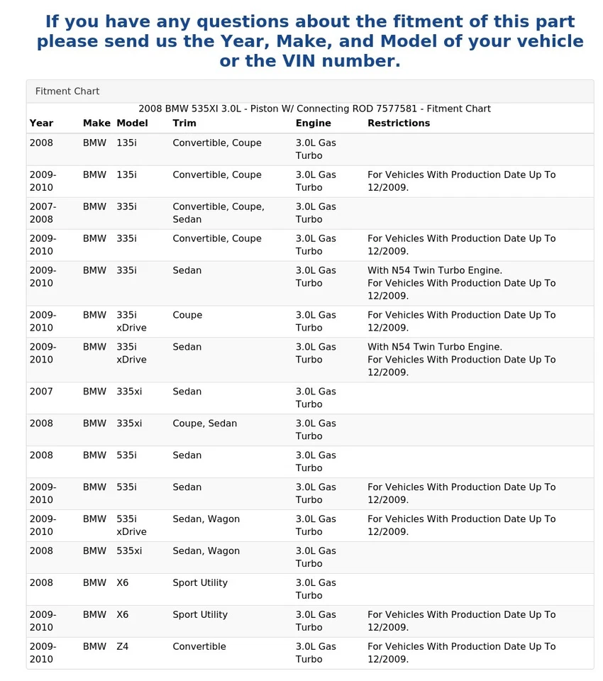 BMW 535XI 2008 3,0 L - pistón con varilla de conexión 7577581 Foto 4 de 4