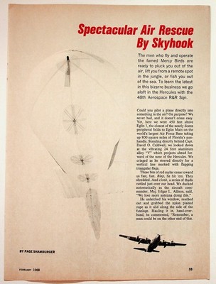 Lockheed HC-130H Hercules Skyhook Air Rescue 1968 Magazine Print Ad Article