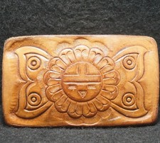 XG13177 VINTAGE 1970s ABSTRACT ARTWORK UNISEX FASHION LEATHER BELT BUCKLE