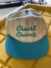 Vintage 90s Chuck E. Cheese’s Pizza Pinstriped Snapback Trucker Hat Cap Promo