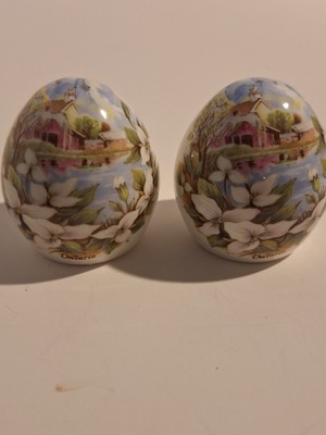 Ontario Ceramic Egg Shaped Decorative Pieces Floral Design