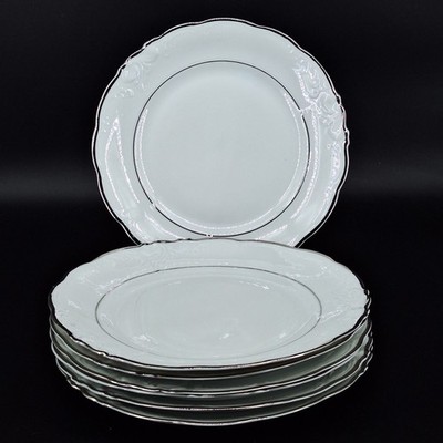 7 Walbrzych Embassy China Royal Imports Priscilla Silver Rimmed Dinner Plate 10''