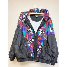 Vintage Lavon Windbreaker Black Purple Sz XL Cotton Lining Zipper Pockets