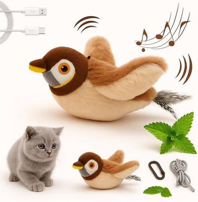 Chirping Toys Touch Activated Flapping Wings Sparrow Interactive Smart Cat Toys 
