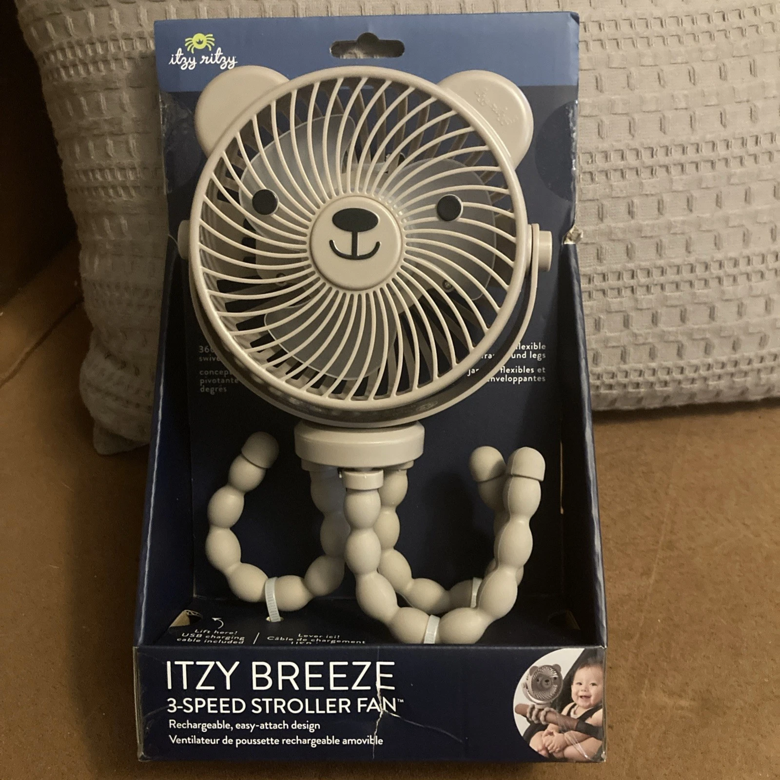 ITZY BREEZE Stroller Fan, Rechargeable Portable Fan 3 Speed USB Rechargeable