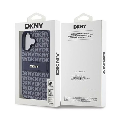 DKNY Leder Reapet Muster Streifen Impact Hülle für iPhone 16 Marineblau Original