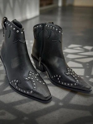 New Look Black Studded Ankle Boots – Western/Cowboy Style – UK 4