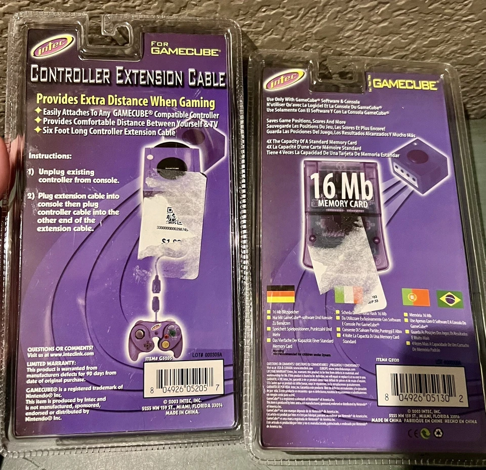 2 Intec Nintendo GameCube 16 MB Memory Card NEW 2003 & 1 Controller Extension W - Image 2 of 2