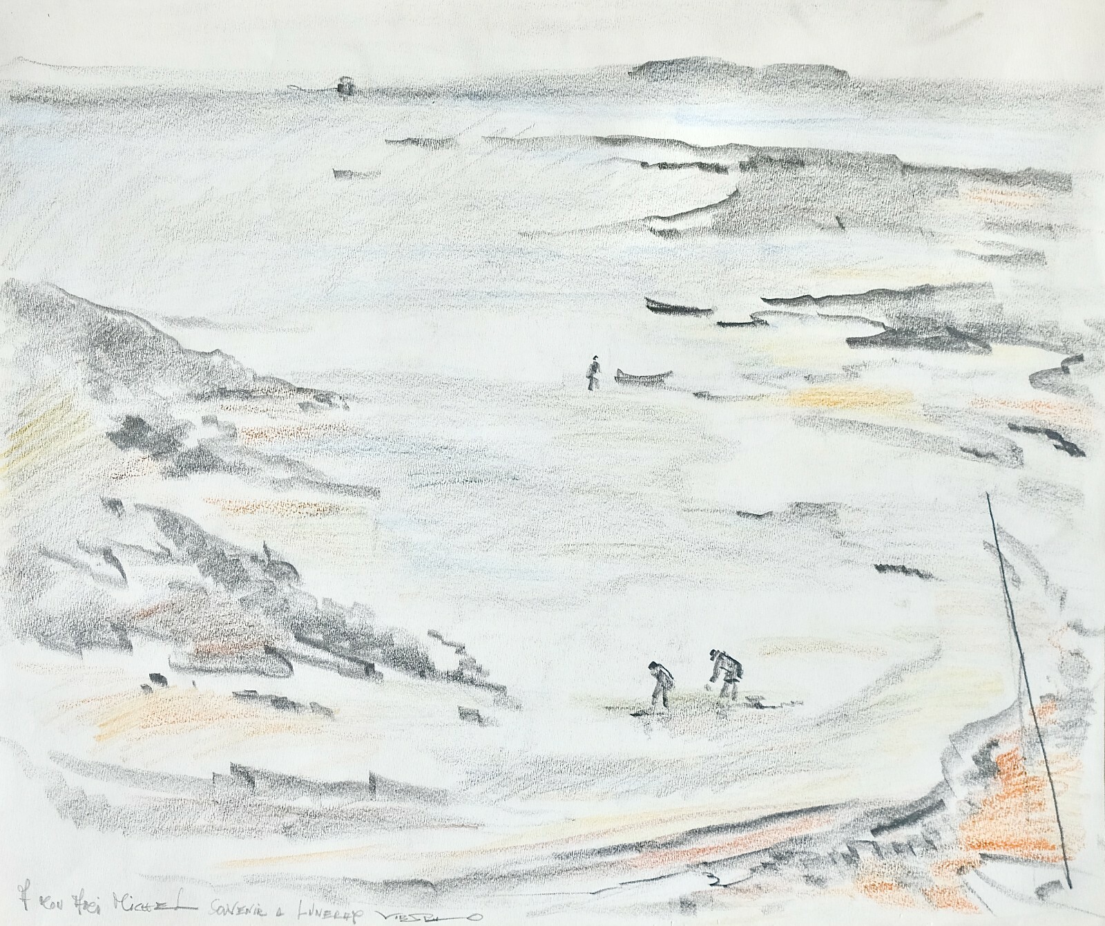 Claude Vietho original pencil drawing of Luneray beach-image