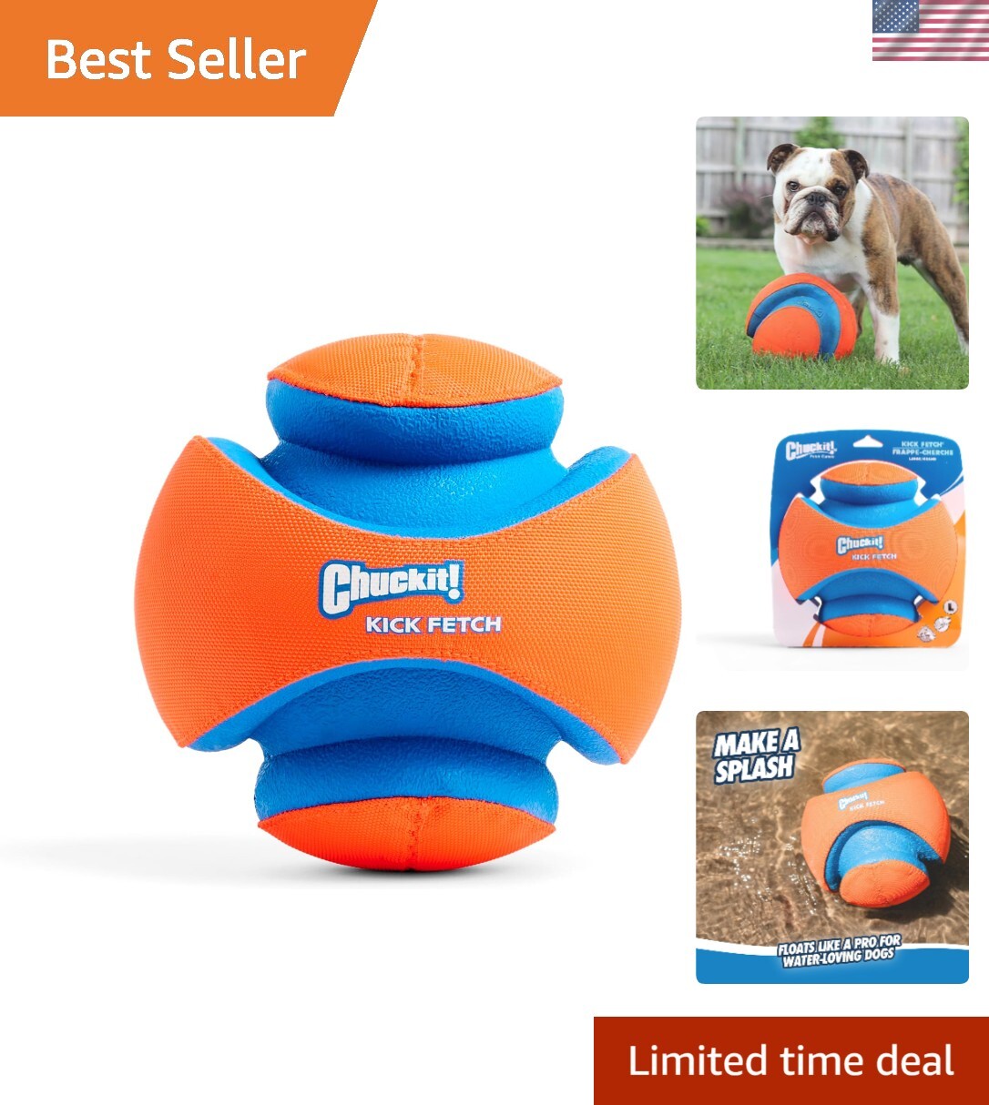 Vibrant Kick Fetch Ball - Large 8-Inch Dog Toy for Exciting 
