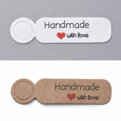 MARKENLOS 10 - 200 kleine Schilder Etiketten Handmade with Love Handgemacht Weiß/Braun