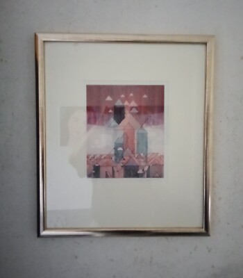 Reimund Franke Skyline Farbradierung Aquatinta 1986 signiert gerahmt L62xB53,5cm
