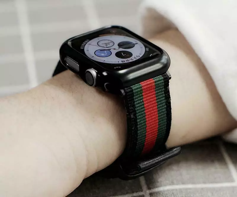 Apple Watch 5 6 7 8 bracelet en nylon authentique bracelet iWatch 38,40,42 44,45, 49 mm noir