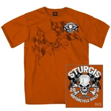 2022 Sturgis Shirt Skull With Checkered Flags Motorcycle Rally South Dakota