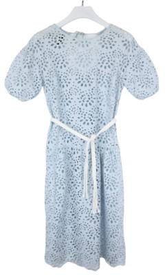 Maje Brocade Kleid Damen (Eu) 34 Kurzärmelig Guipure mit Gürtel Midi Hellblau