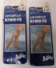 2 Packs Matisse Knee Highs Pantyhose Taupe Comfort Top Sandalfoot Vintage