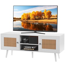 VEVOR Mobile Porta TV con Ante in Rattan Bianco 1200 x 400 x 490 mm 2 Ripiani