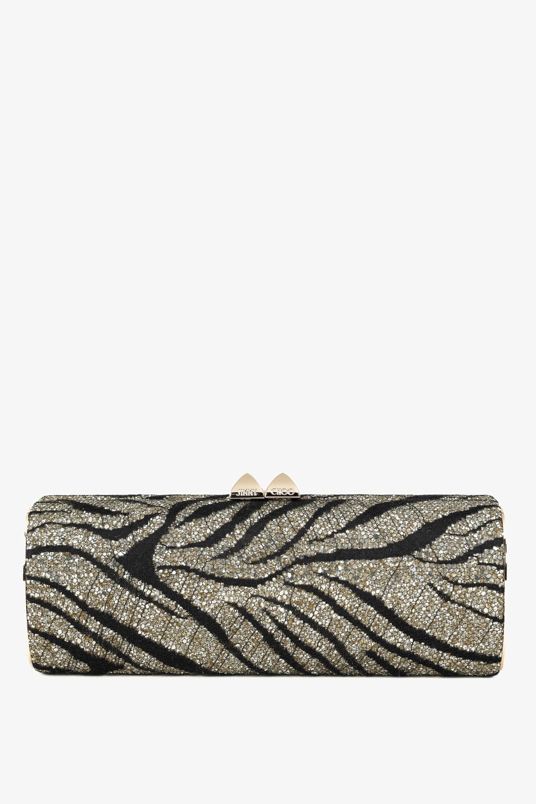 Jimmy Choo Gold Black Glitter Zebra Stud Clasp Clutch Bag