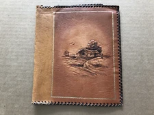Vintage LEATHER Hand Made Tooled Book Cover w/ Bookmark HOMESTEAD Frontier