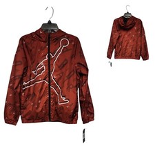 Jordan Boys' All Over Logo Windbreaker Jacket with Hood Rain Jacket Size Medium