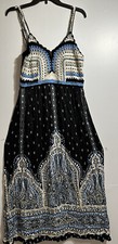 Hale Bob Irelyn Women Black Navy Blue Ivory White Crochet Maxi Dress Size Medium